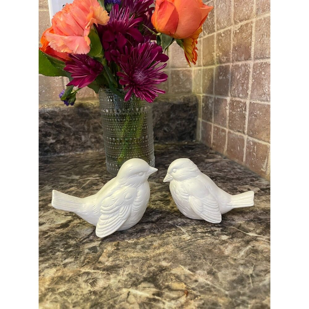 Vintage Goebel W. Germany White Porcelain Bird Figurines CV73 VC74 midcentury
